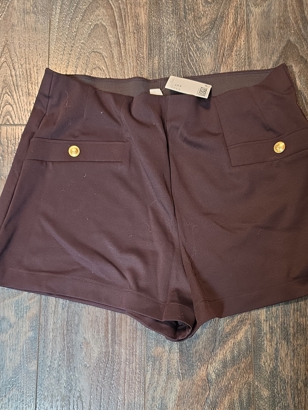 H&M Dark Brown High-Waist Dress Shorts with Gold Buttons